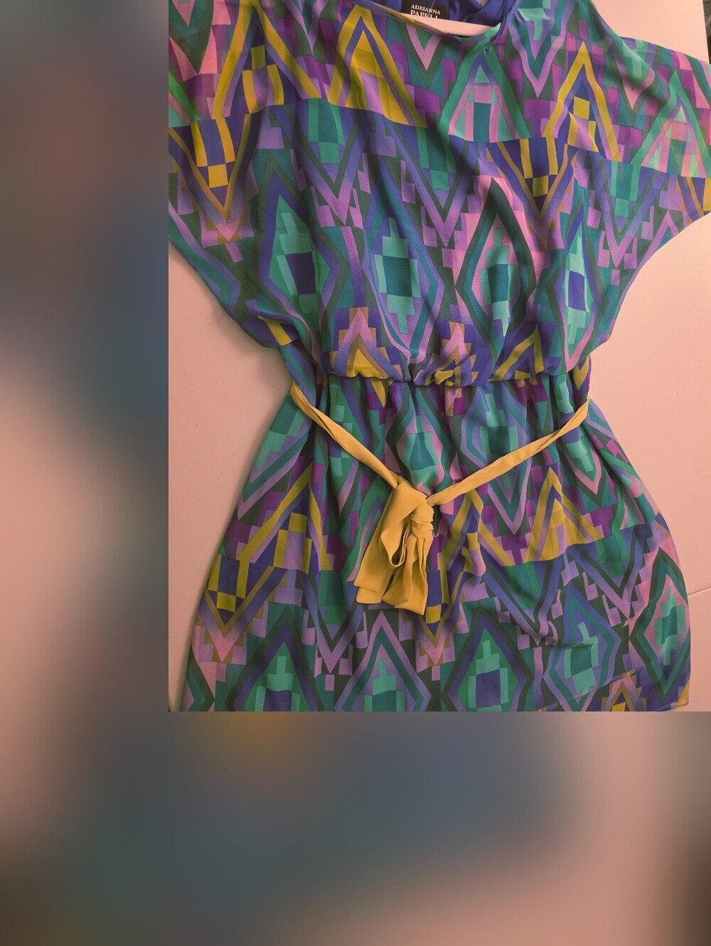 Adrianna Papell Purple Teal Multicolor Geometric Dress